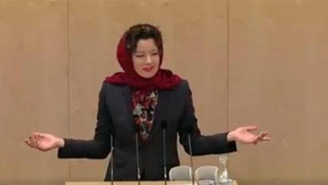 نائبة نمساوية ترتدي الحجاب أمام البرلمان معلنة رفضها لقانون يطالب بحظره